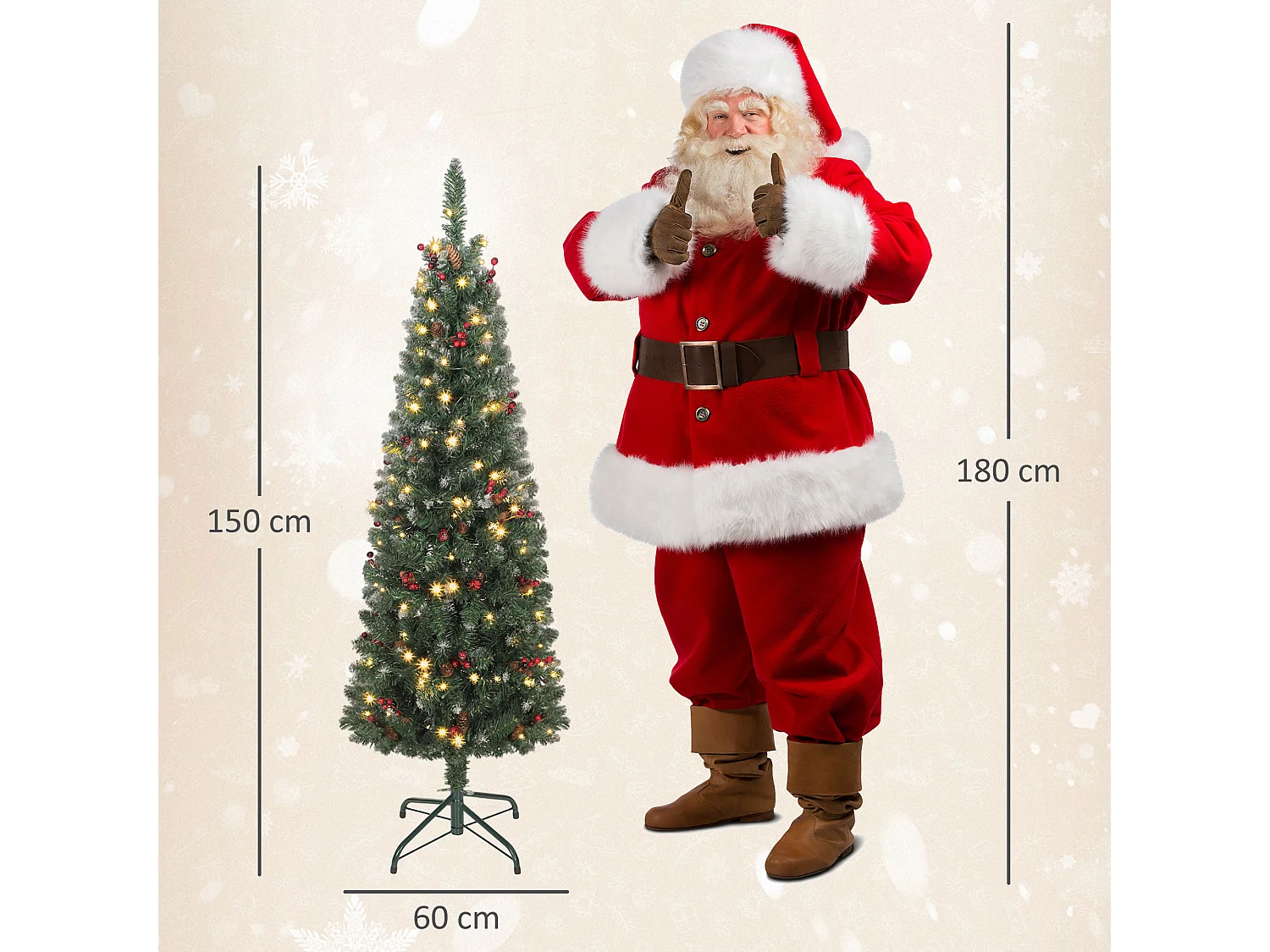Albero di natale illuminato con 150 luci led e 311 rami Ø60x150 cm