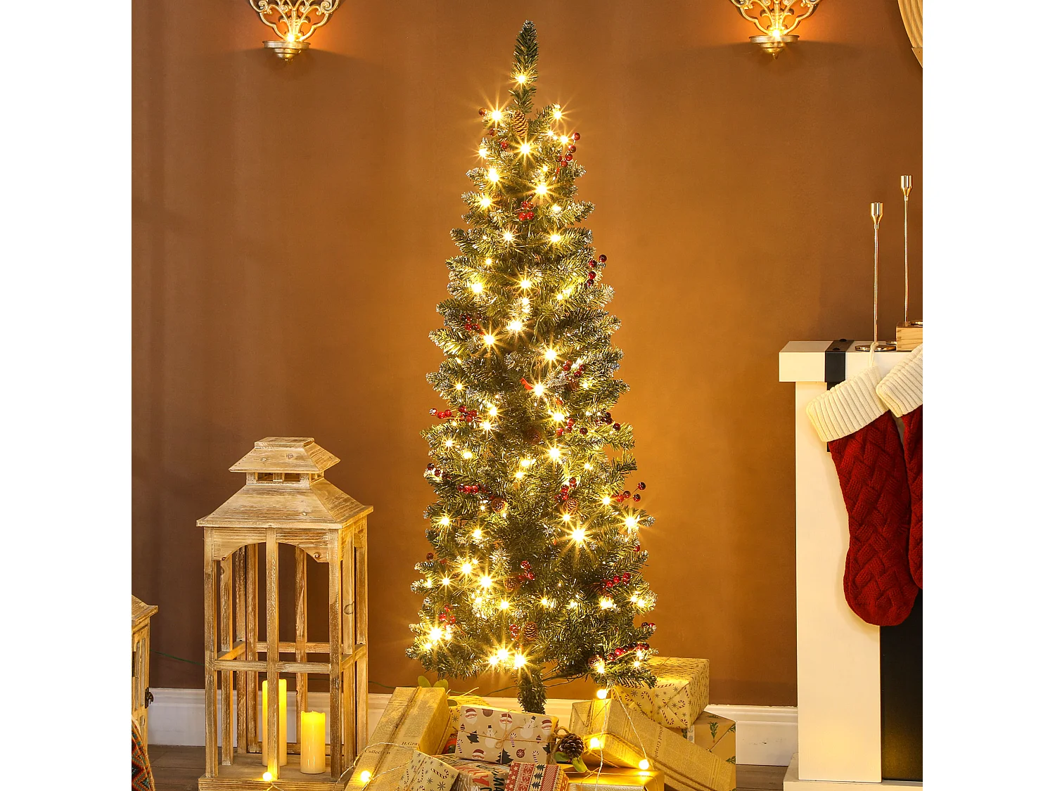 Albero di natale illuminato con 150 luci led e 311 rami Ø60x150 cm