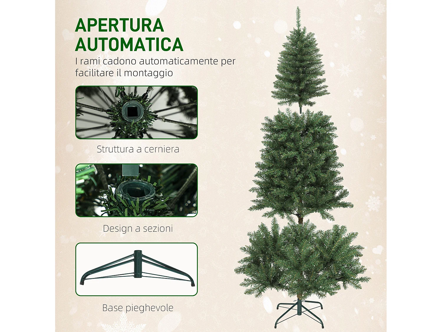 Albero di Natale alto 180 cm con 250 luci bianche e colorate