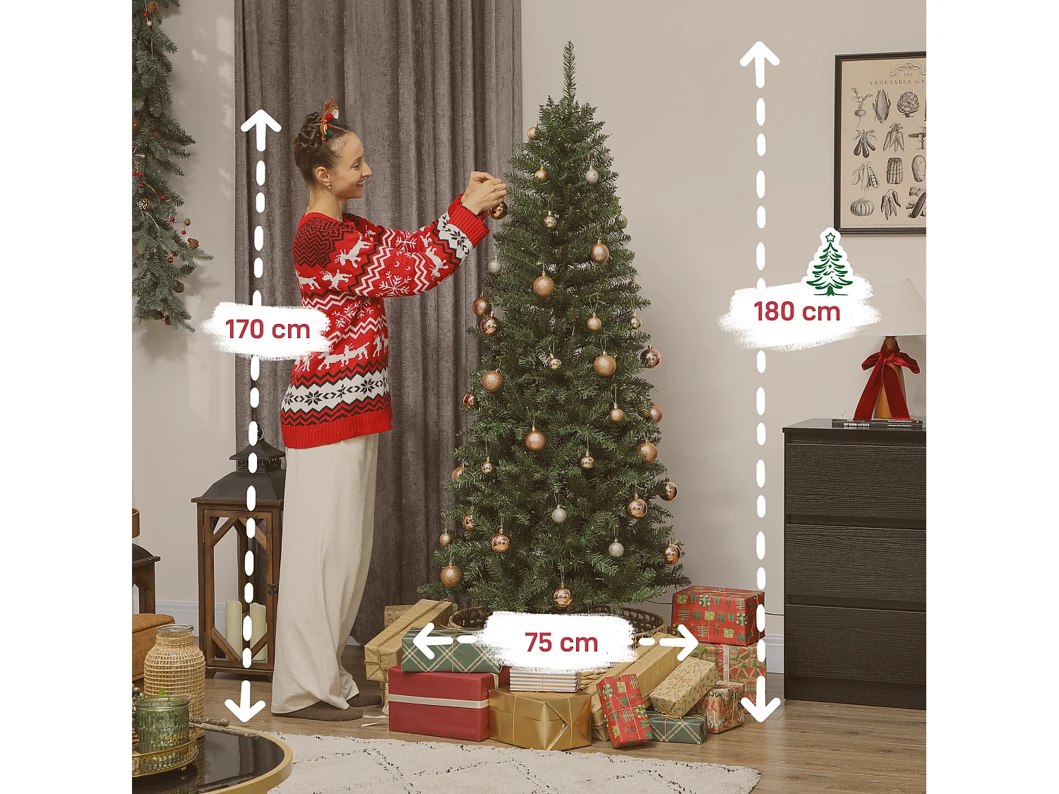 Albero di Natale alto 180 cm con 250 luci bianche e colorate