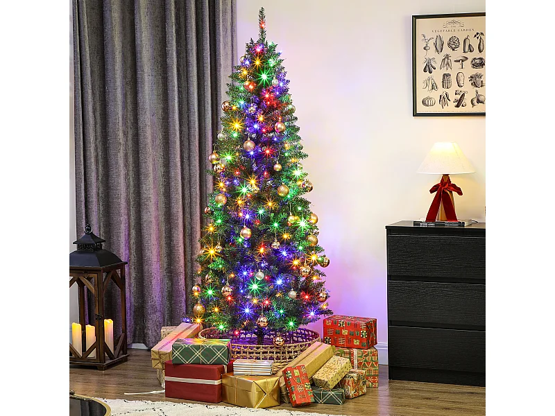 Albero di Natale alto 180 cm con 250 luci bianche e colorate