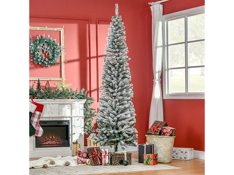 Albero di natale innevato con 738 rami e base in acciaio Ø68x225 cm