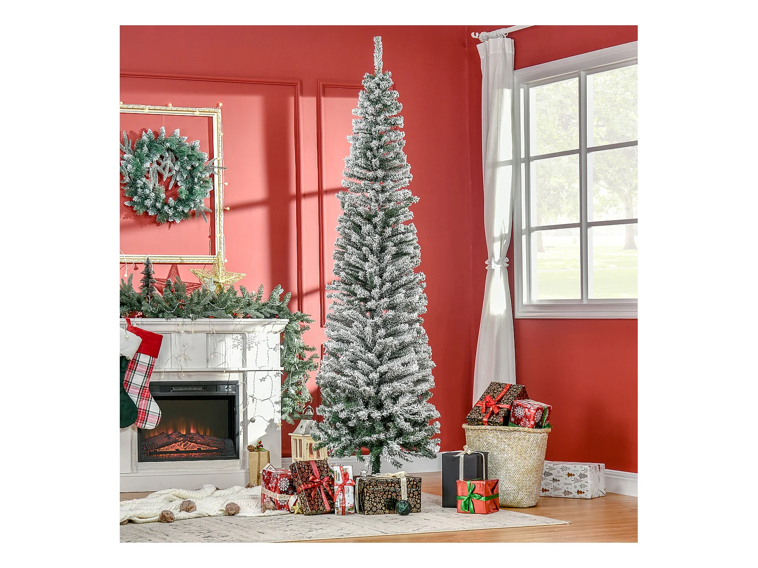 Albero di natale innevato con 738 rami e base in acciaio Ø68x225 cm