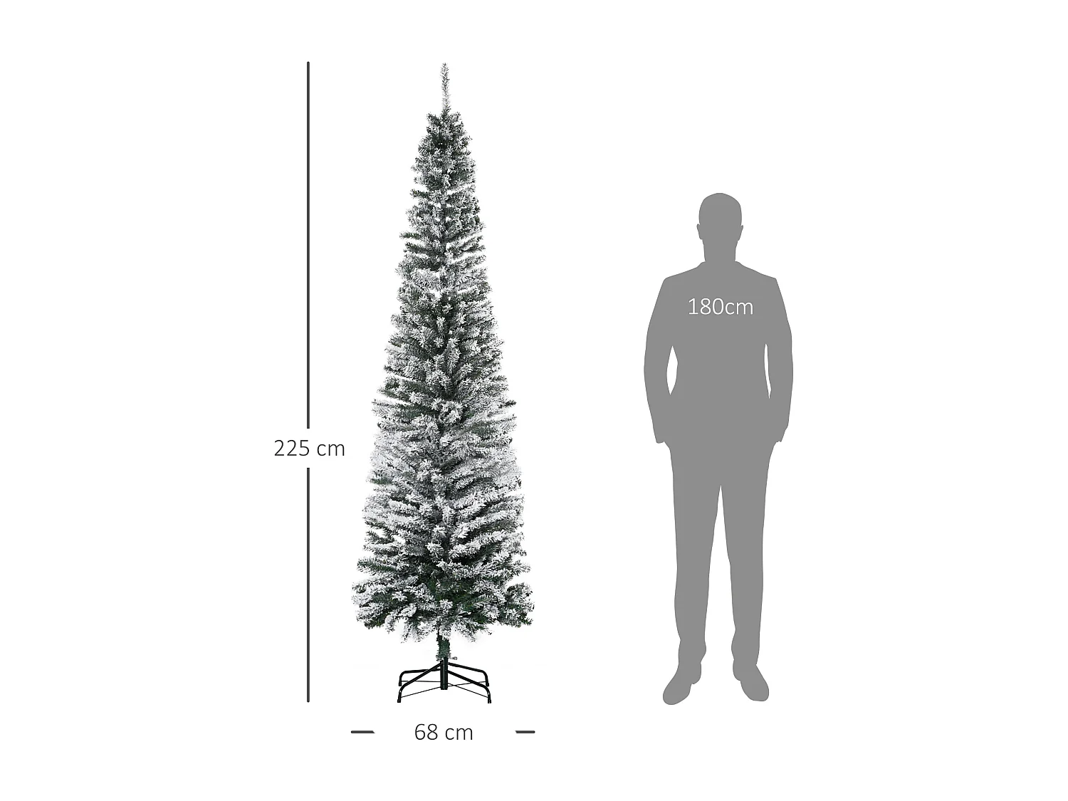 Albero di natale innevato con 738 rami e base in acciaio Ø68x225 cm