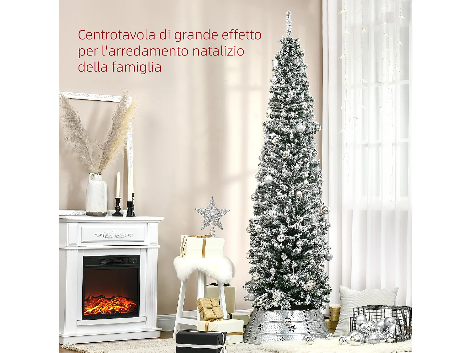 Albero di natale innevato con 738 rami e base in acciaio Ø68x225 cm
