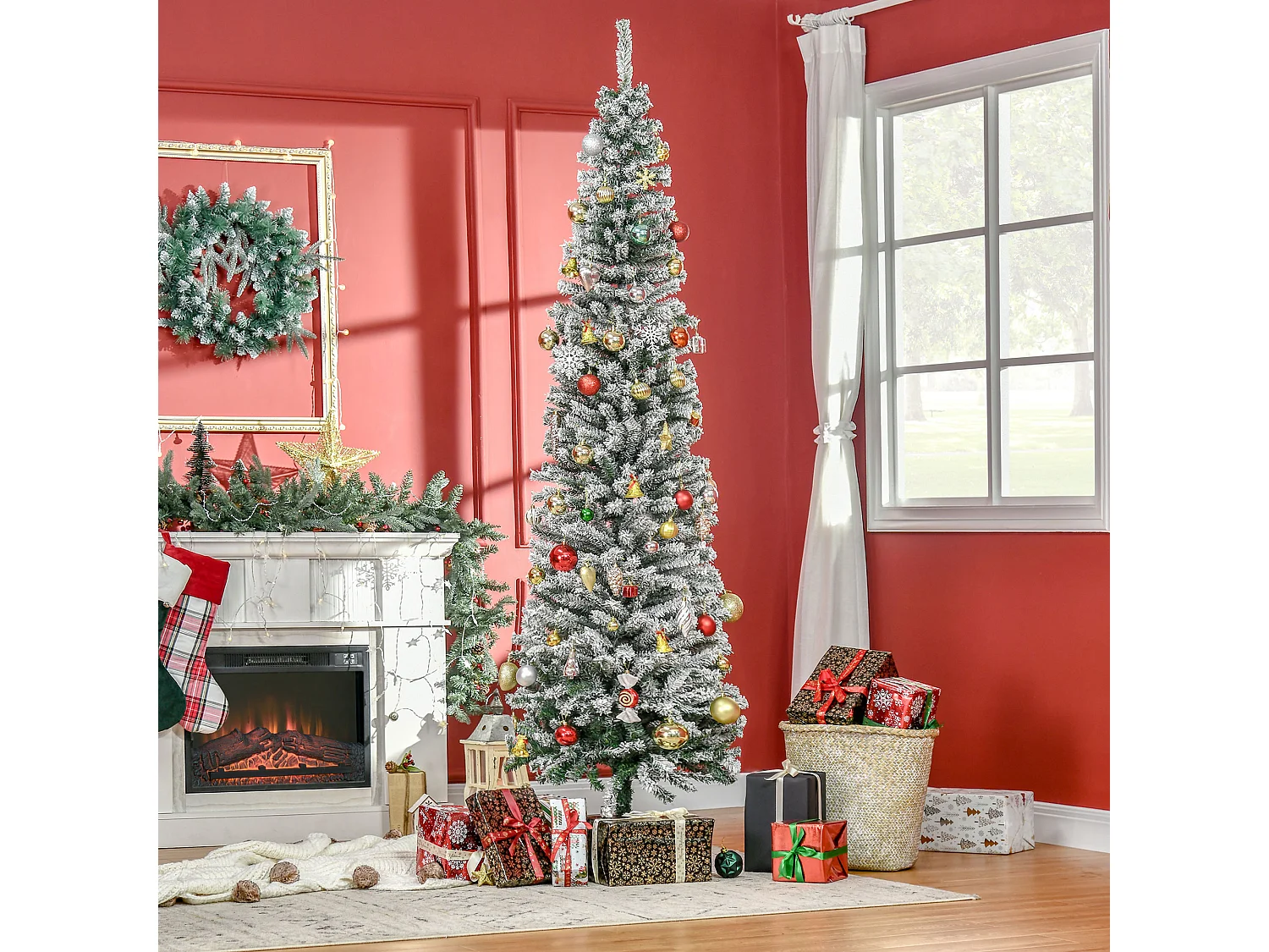 Albero di natale innevato con 738 rami e base in acciaio Ø68x225 cm