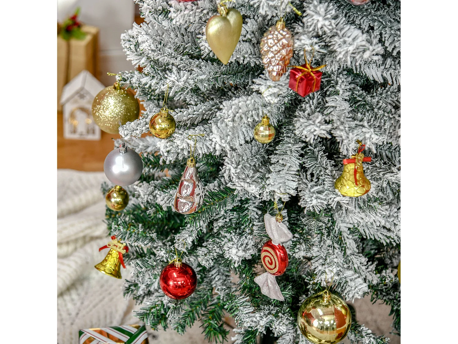 Albero di natale innevato con 738 rami e base in acciaio Ø68x225 cm