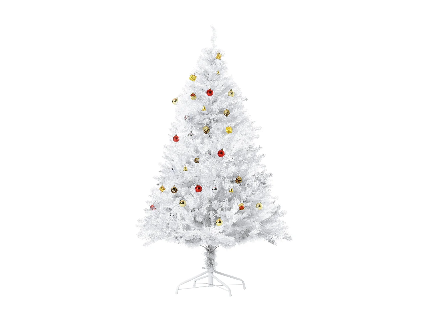 Albero di natale con addobbi e rami in pvc bianco