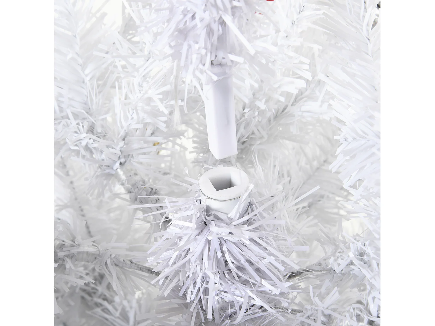 Albero di natale con addobbi e rami in pvc bianco