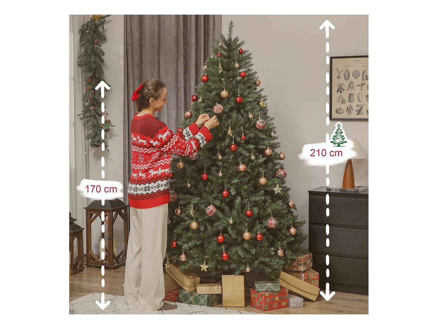 Albero di natale artificiale da 210 cm con base pieghevole verde