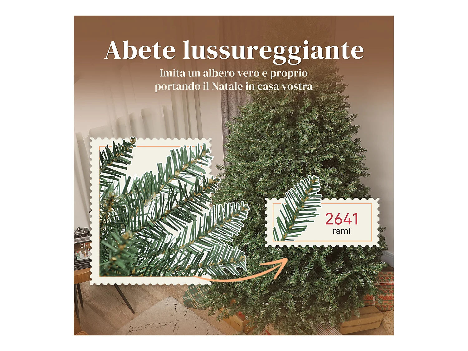 Albero di natale artificiale da 210 cm con base pieghevole verde