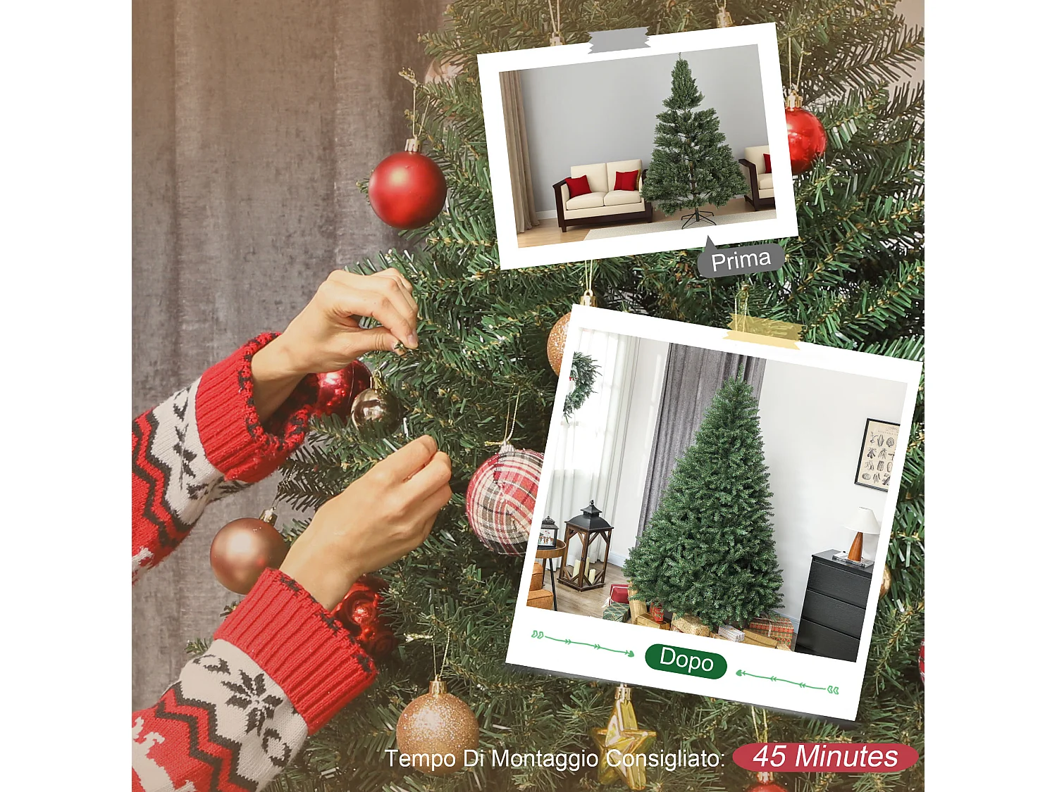 Albero di natale artificiale da 210 cm con base pieghevole verde