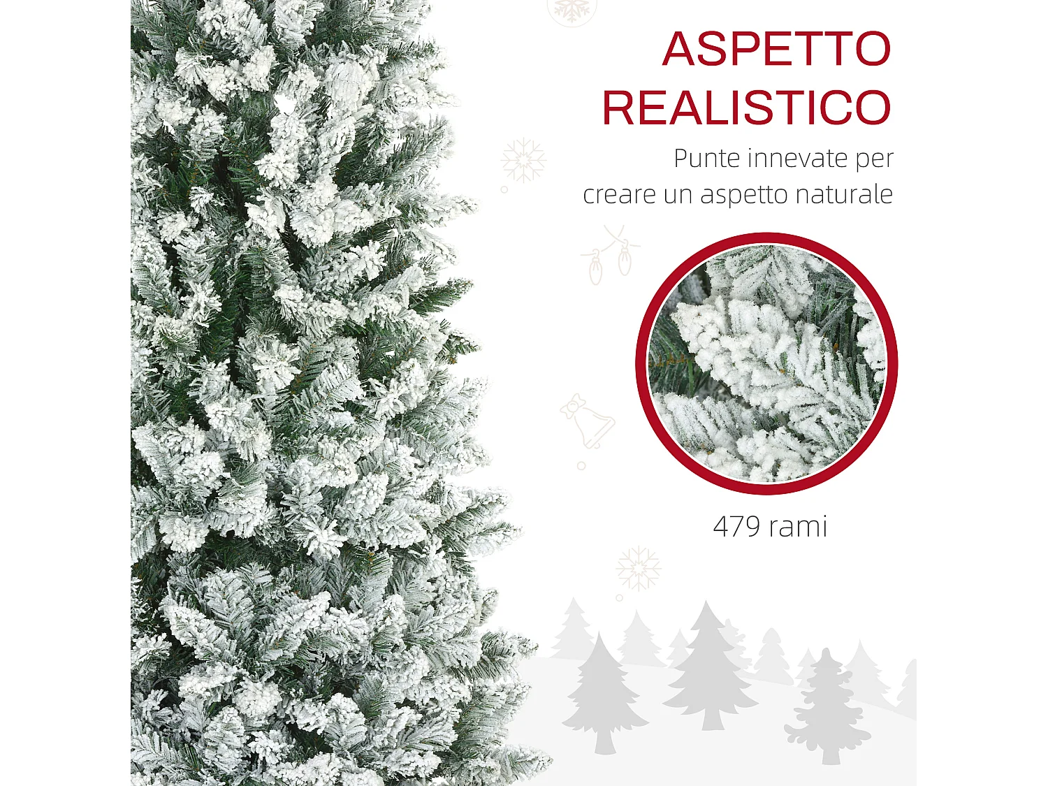 Albero di natale artificiale 182.88 cm con 479 rami innevati verde