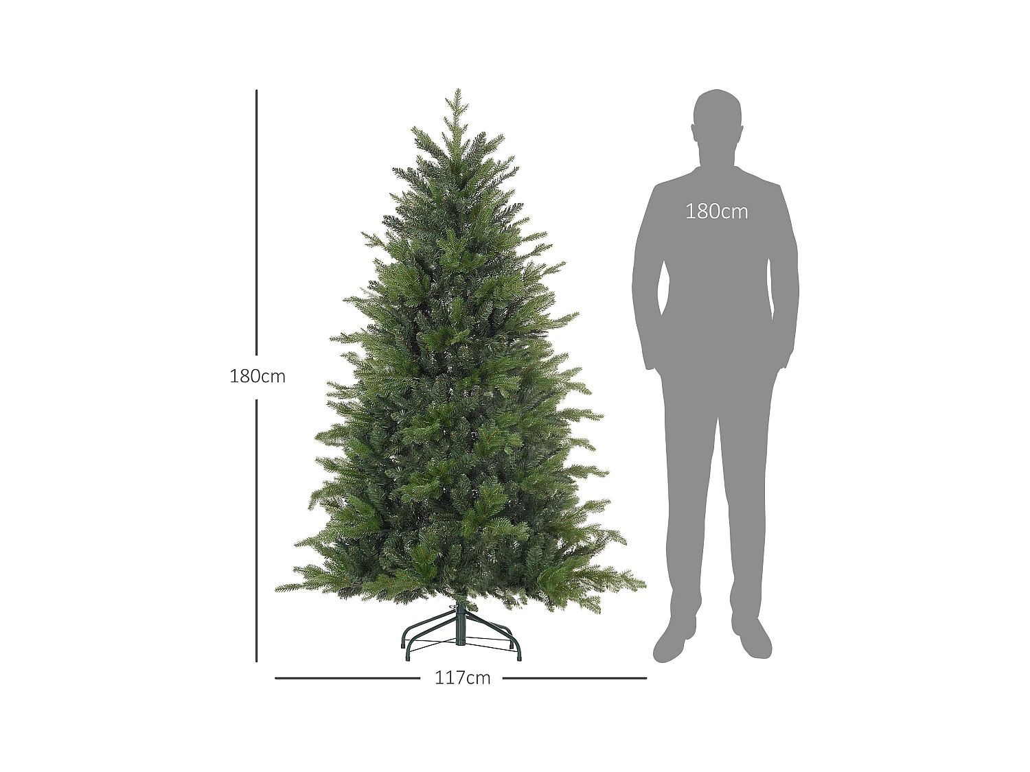 Albero di natale artificiale 180cm con 1821 rami e base in metallo