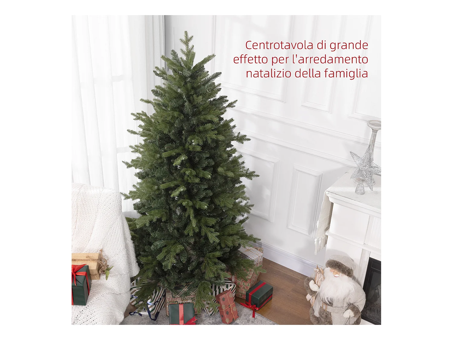 Albero di natale artificiale 180cm con 1821 rami e base in metallo