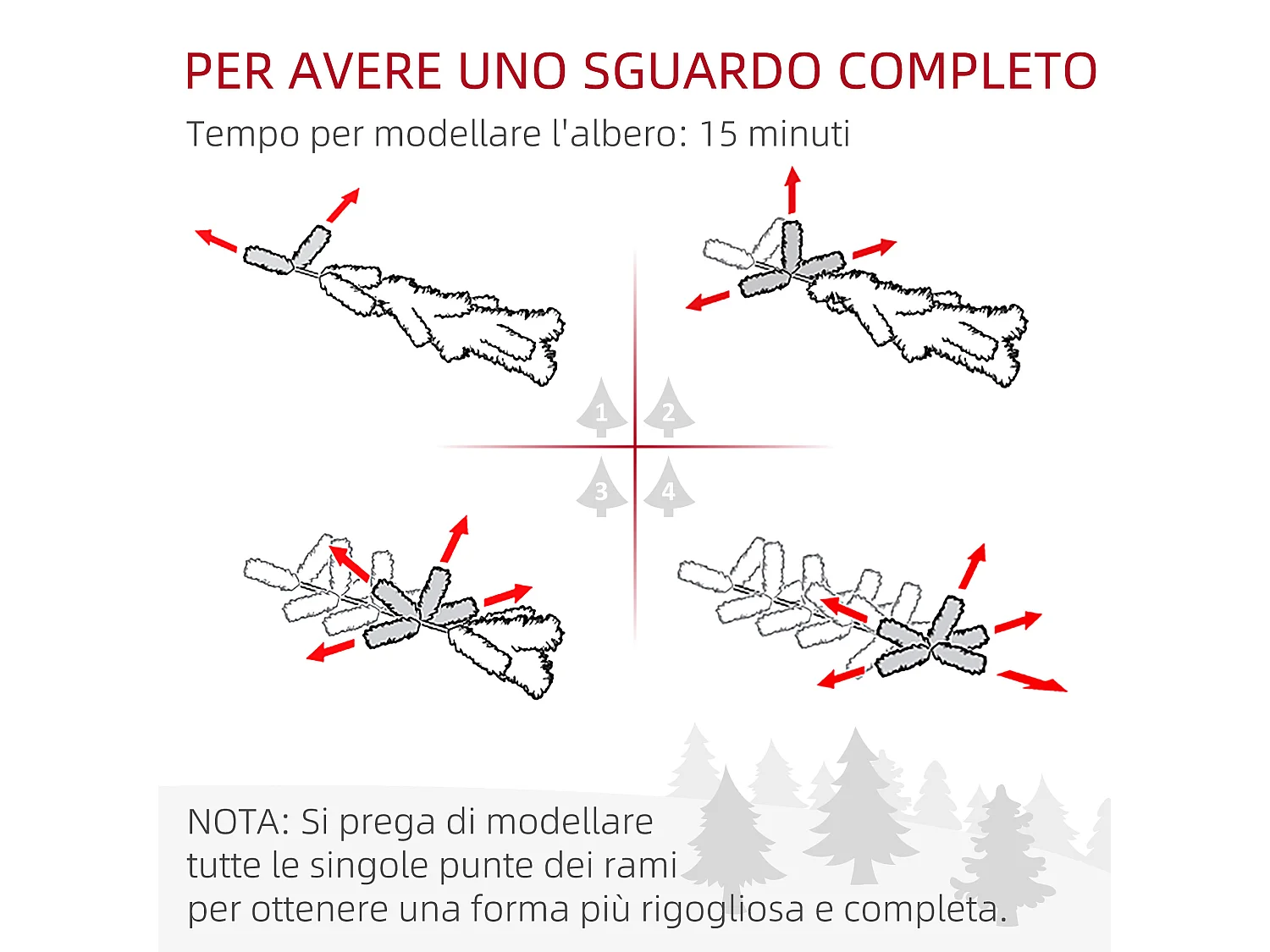 Albero di natale artificiale 180cm con 1821 rami e base in metallo