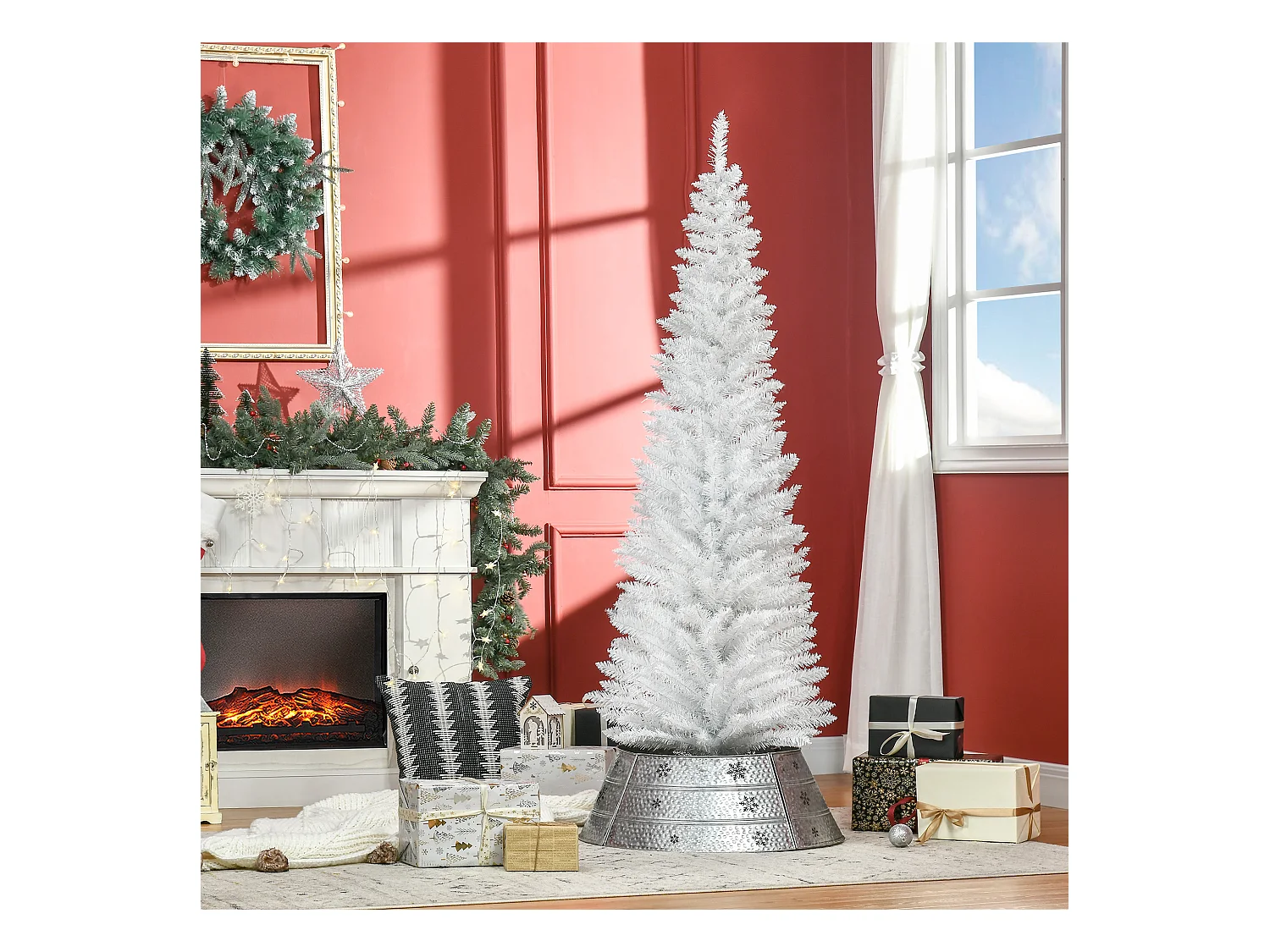 Albero di natale 180 cm bianco con 390 rami e base in plastica