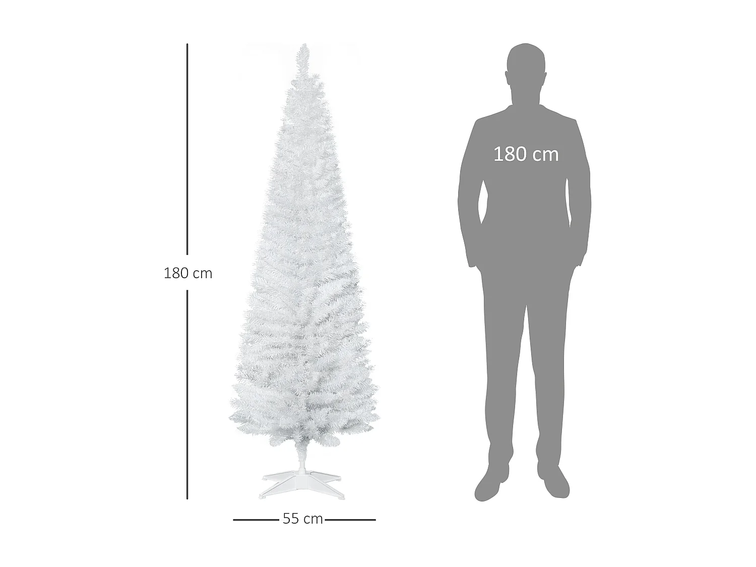 Albero di natale 180 cm bianco con 390 rami e base in plastica