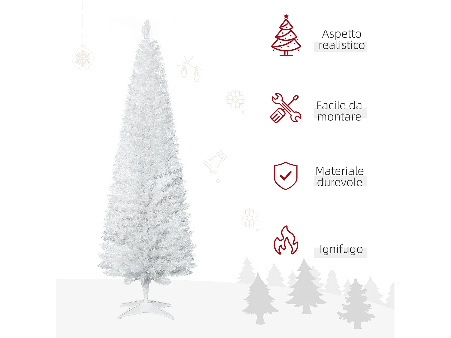 Albero di natale 180 cm bianco con 390 rami e base in plastica