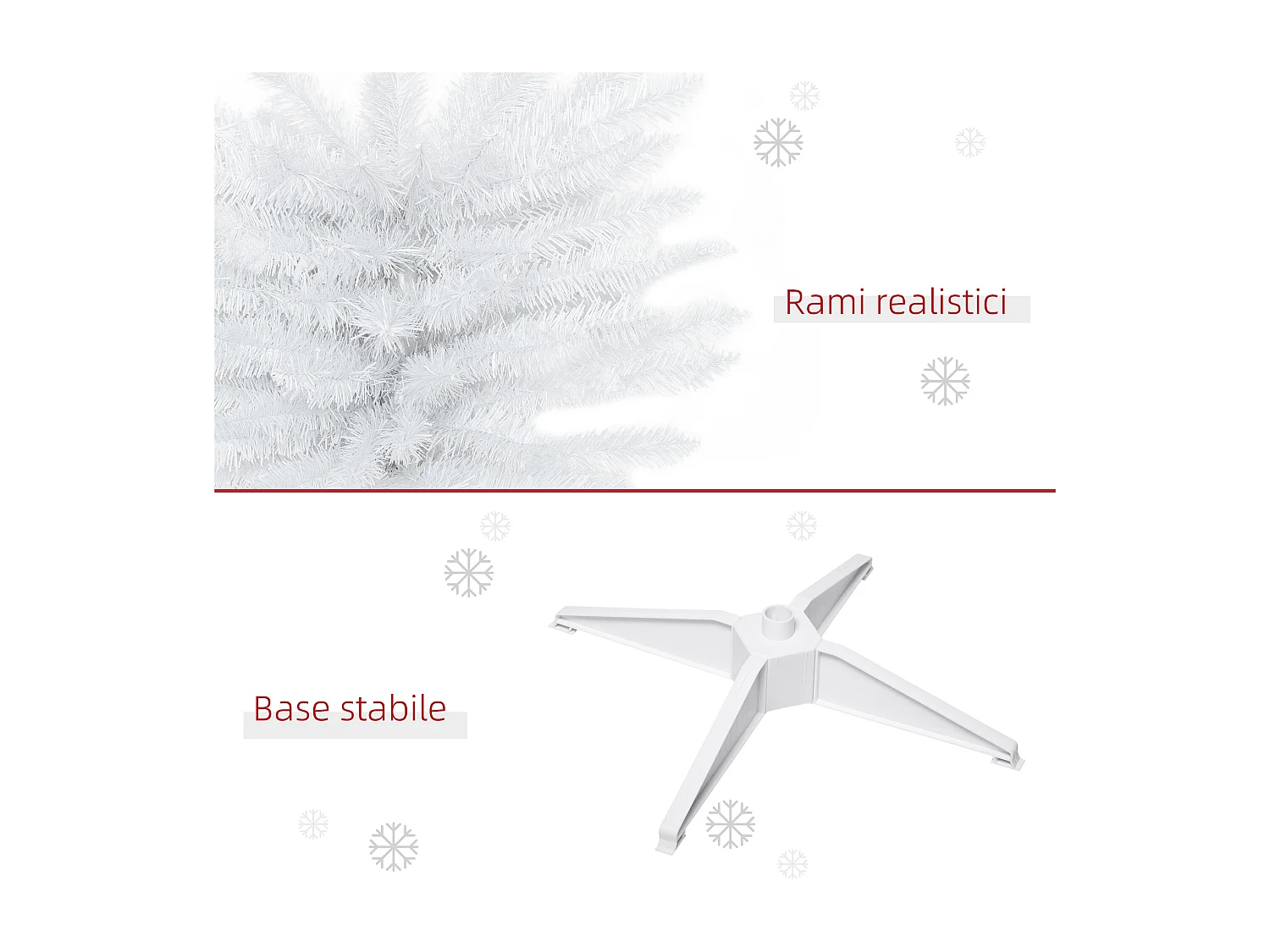 Albero di natale 180 cm bianco con 390 rami e base in plastica