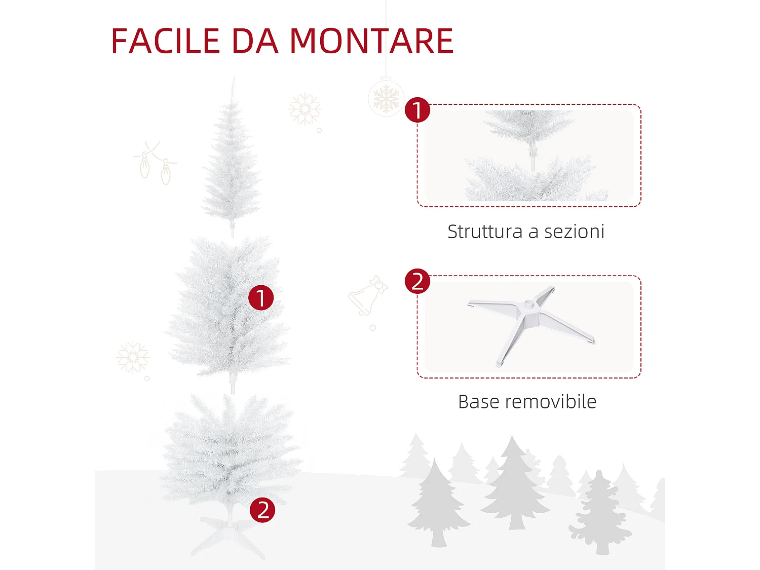 Albero di natale 180 cm bianco con 390 rami e base in plastica