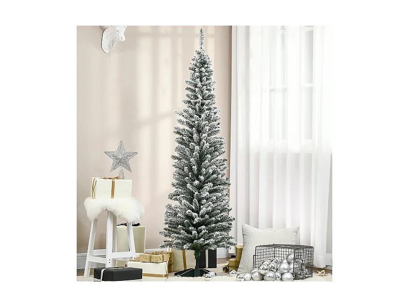 Albero artificiale innevato con rami e base rimovibile in pvc bianco