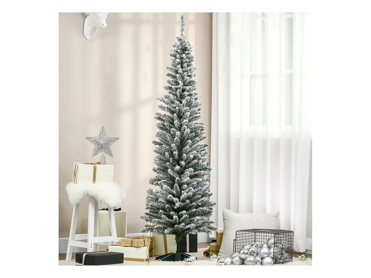 Albero artificiale innevato con rami e base rimovibile in pvc bianco