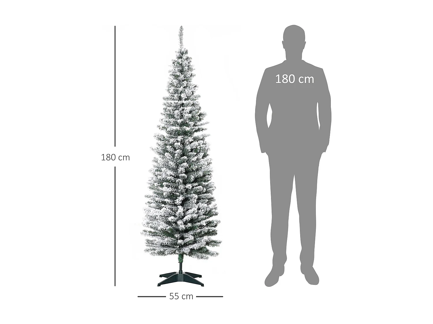 Albero artificiale innevato con rami e base rimovibile in pvc bianco