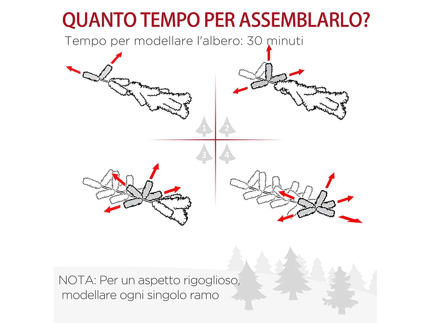 Albero artificiale innevato con rami e base rimovibile in pvc bianco