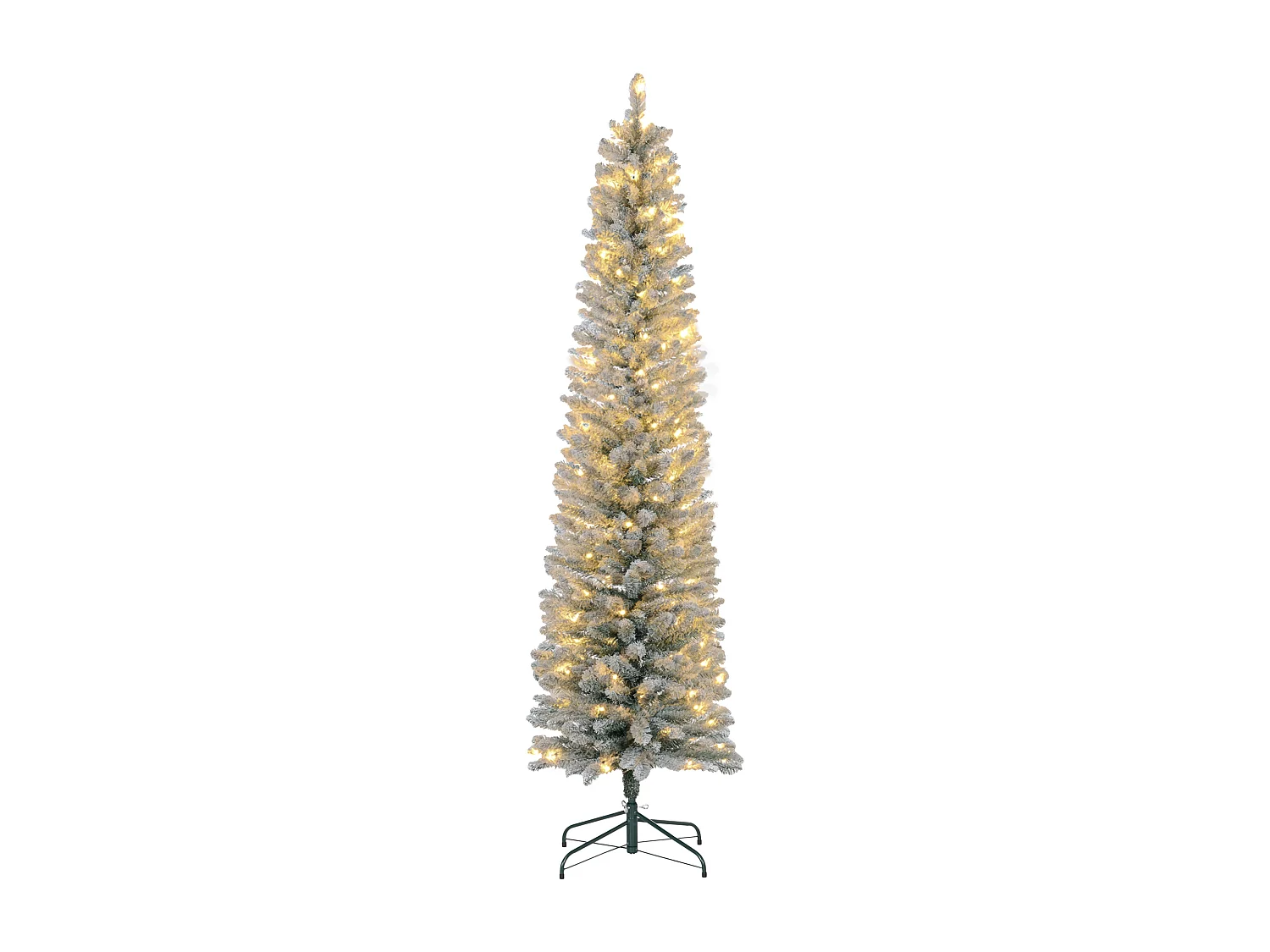 Albero di Natale innevato alto e stretto con luci led Ø57x210 cm
