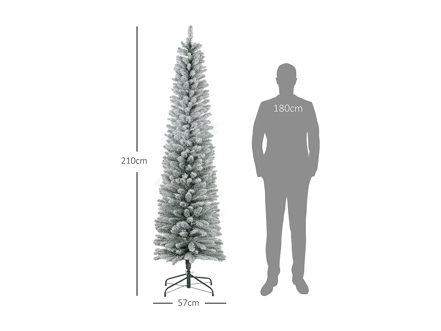 Albero di Natale innevato alto e stretto con luci led Ø57x210 cm