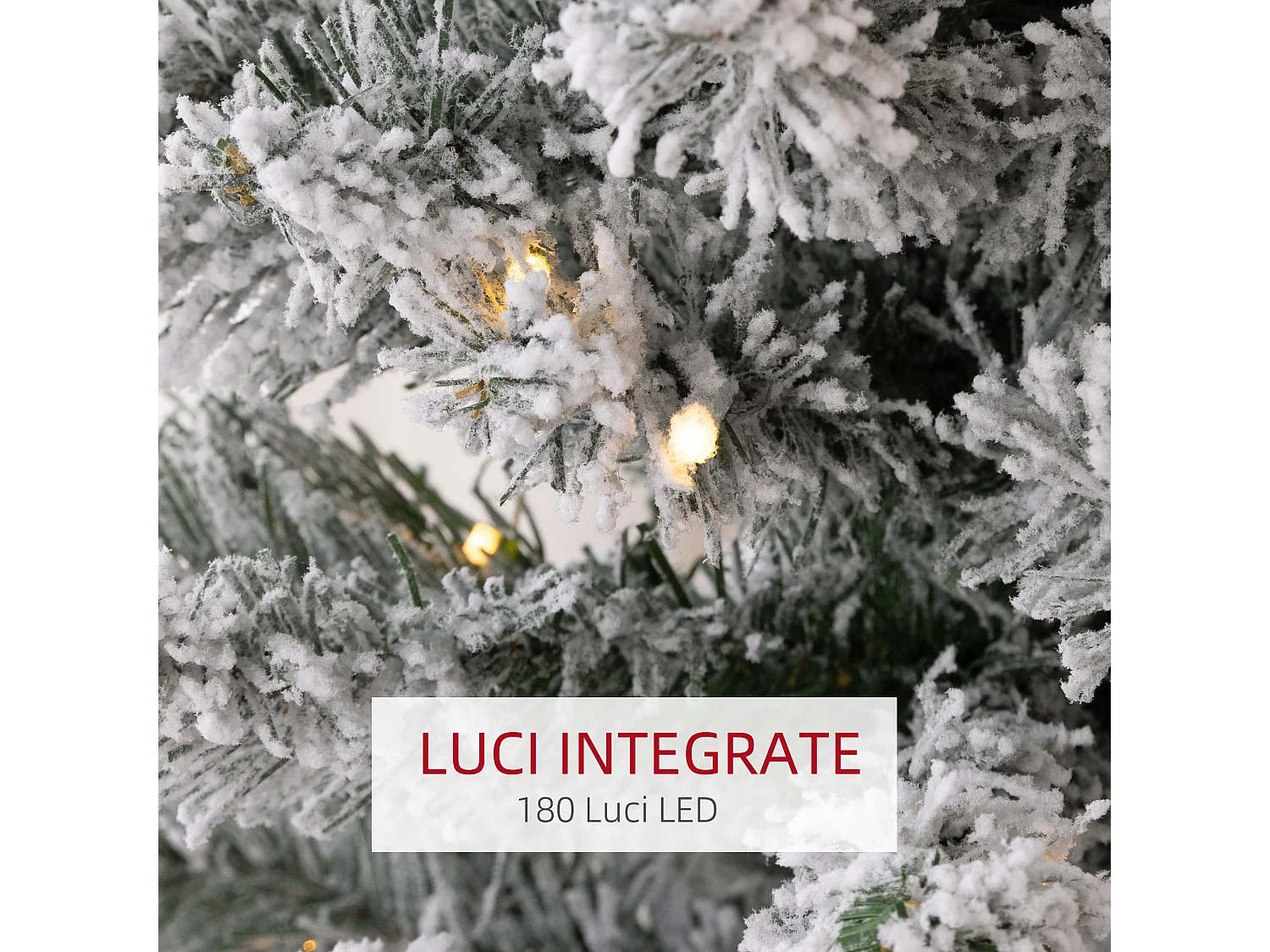 Albero di Natale innevato alto e stretto con luci led Ø57x210 cm