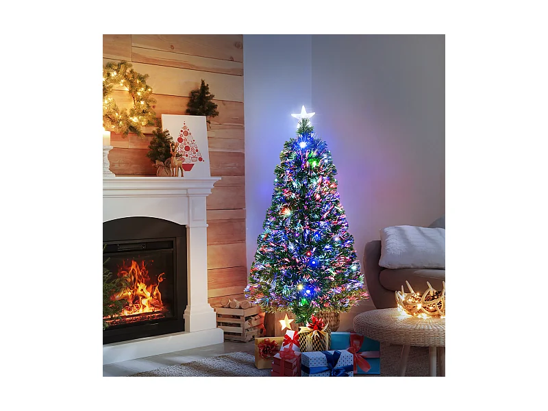 Albero di natale a fibre ottiche con luci led in metallo verde