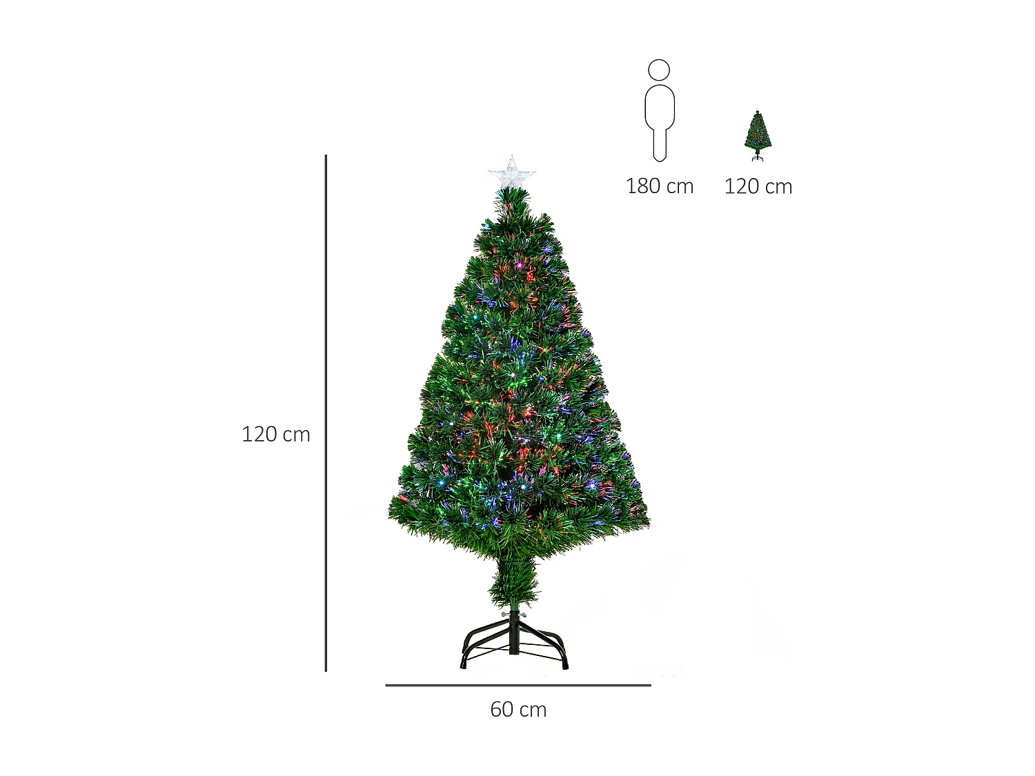 Albero di natale a fibre ottiche con luci led in metallo verde
