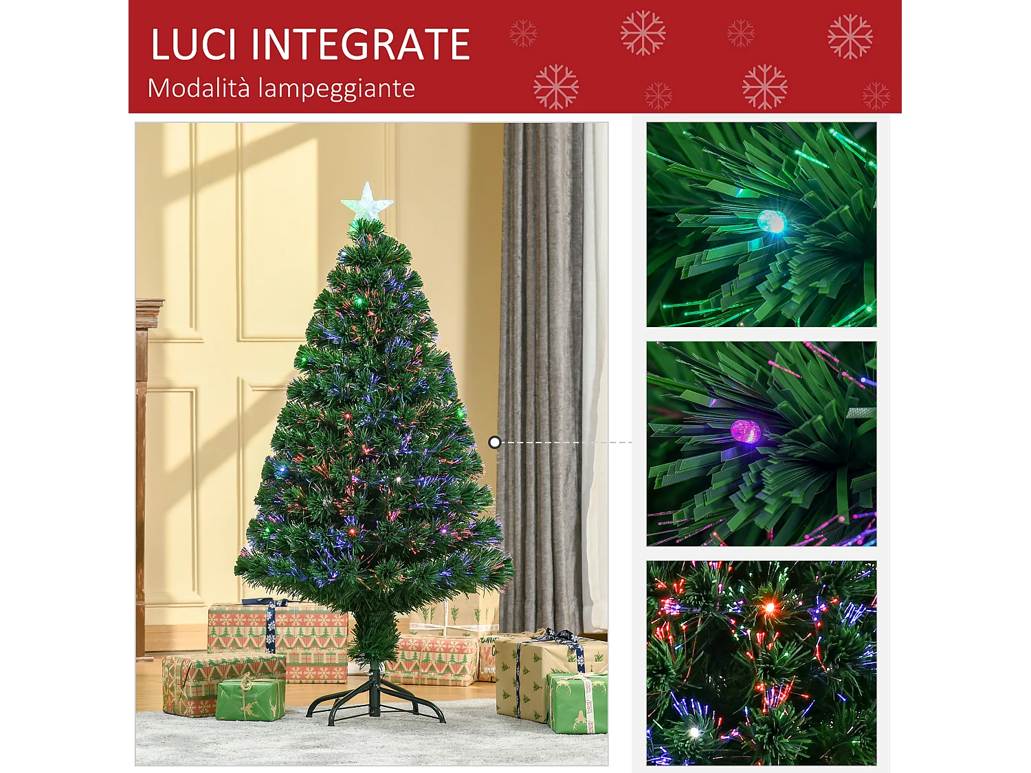 Albero di natale a fibre ottiche con luci led in metallo verde