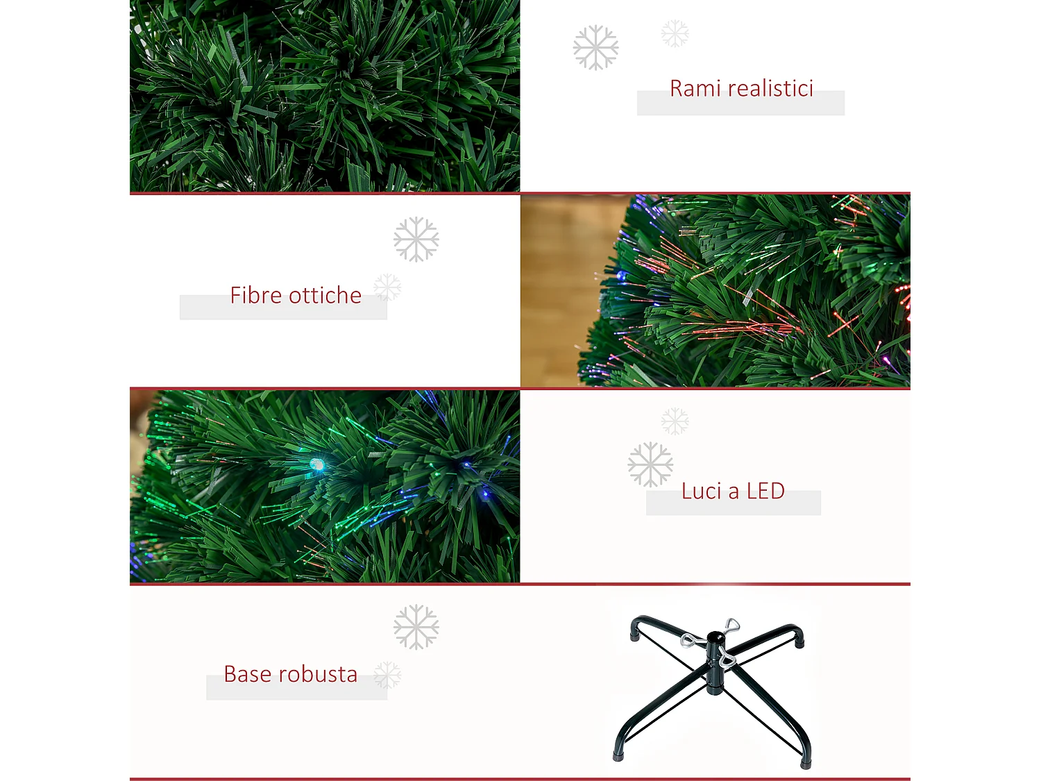Albero di natale a fibre ottiche con luci led in metallo verde