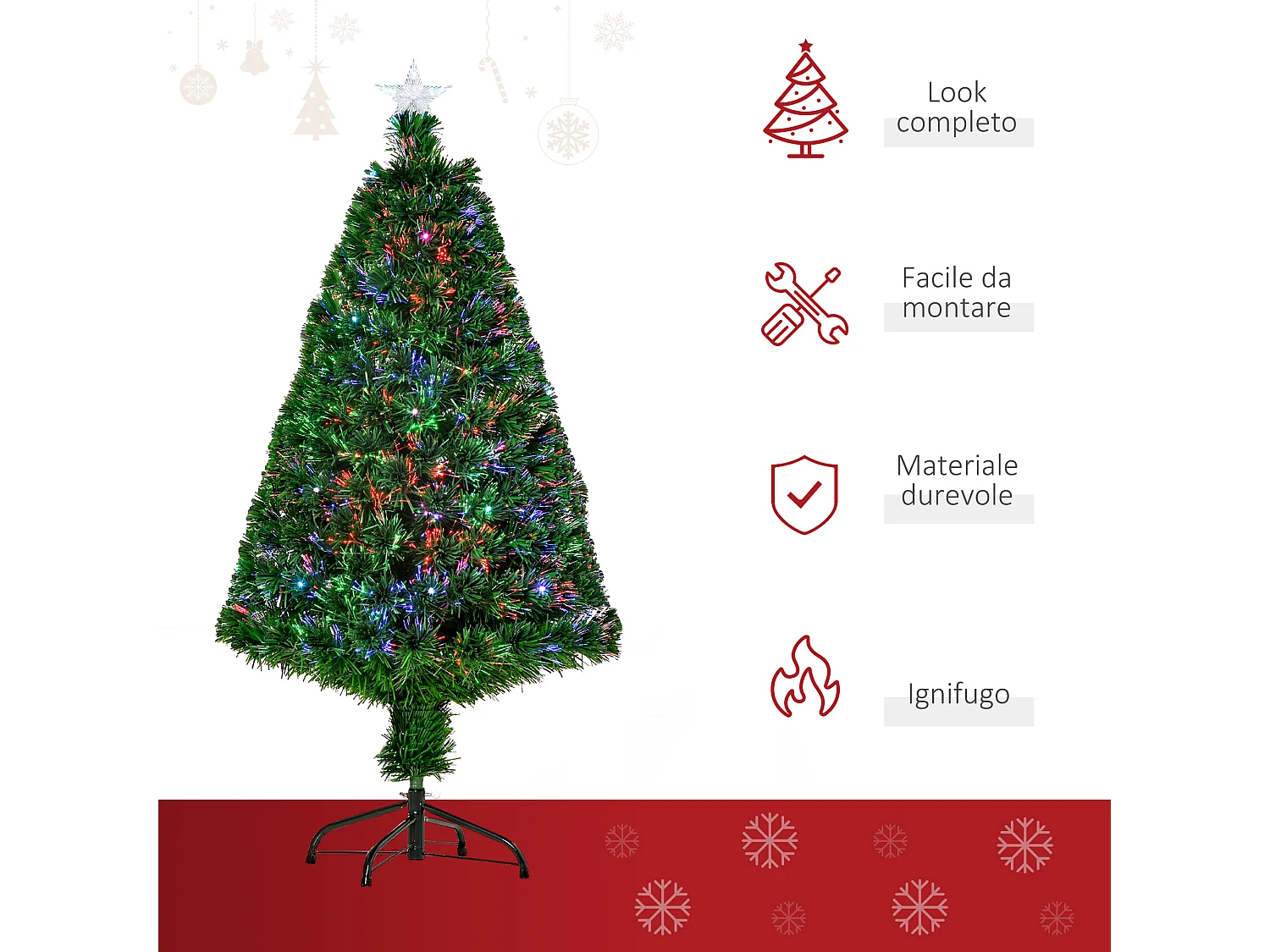 Albero di natale a fibre ottiche con luci led in metallo verde