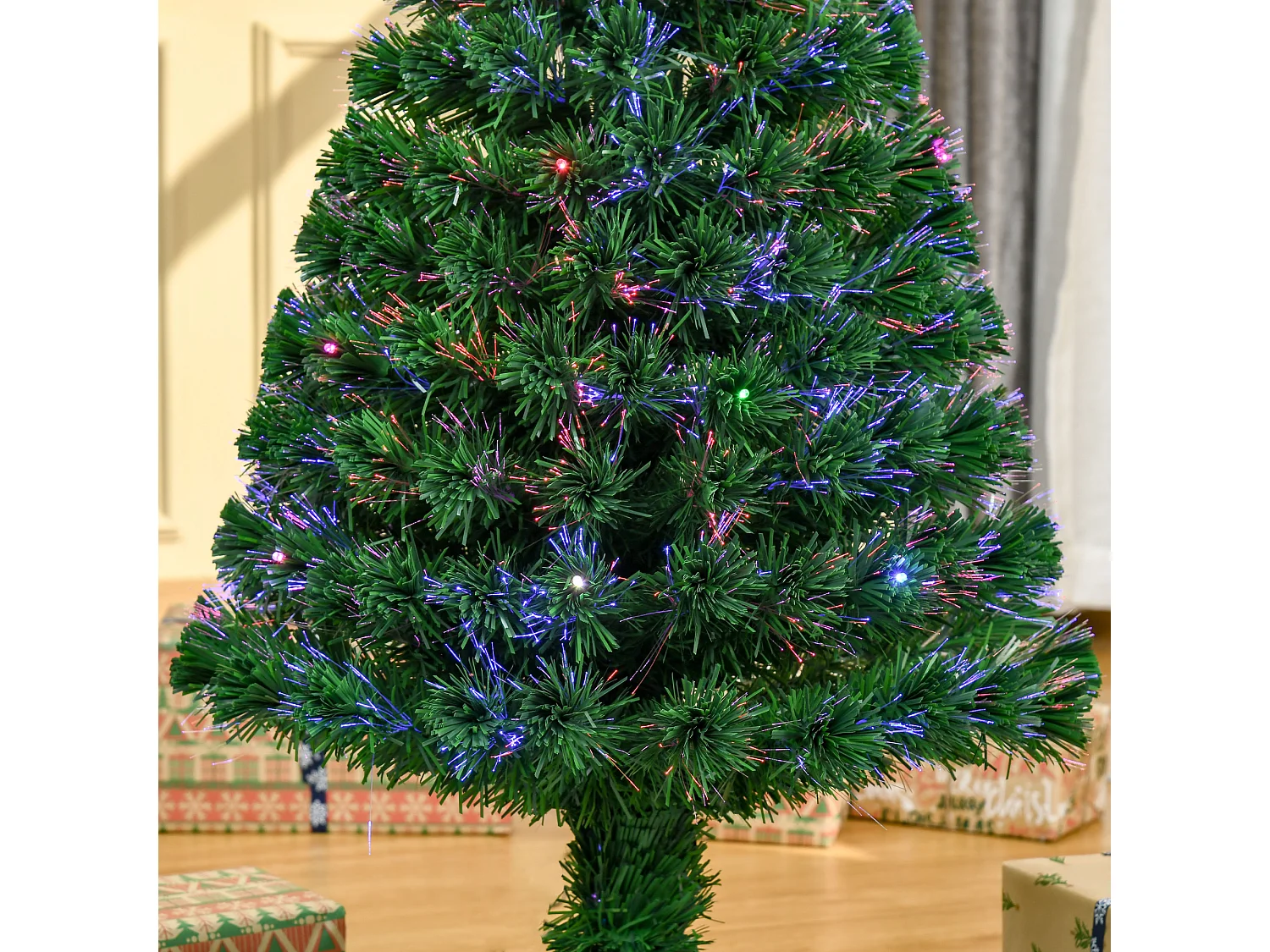 Albero di natale a fibre ottiche con luci led in metallo verde