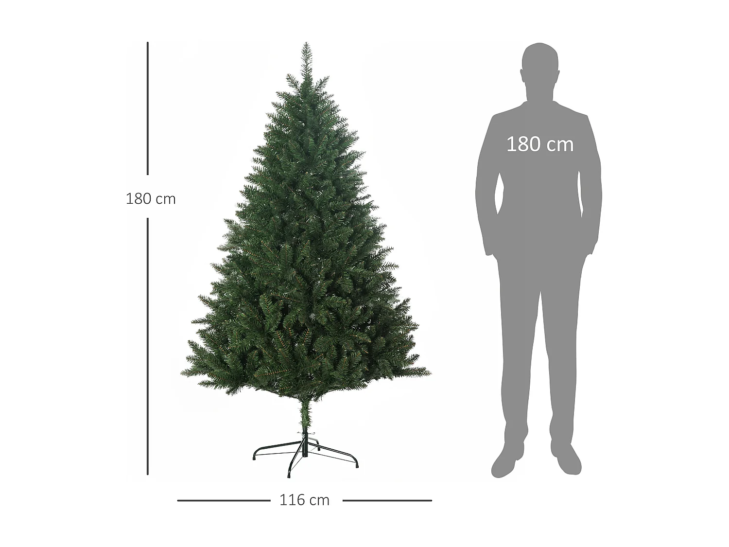 Albero di natale alto 180cm 800 rami e base in metallo verde