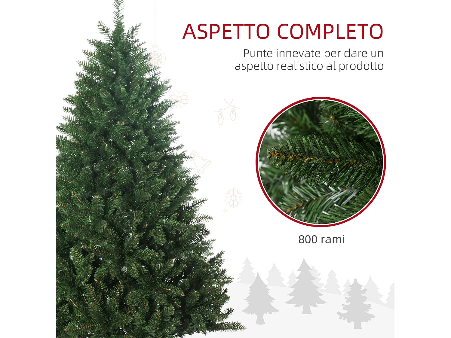 Albero di natale alto 180cm 800 rami e base in metallo verde