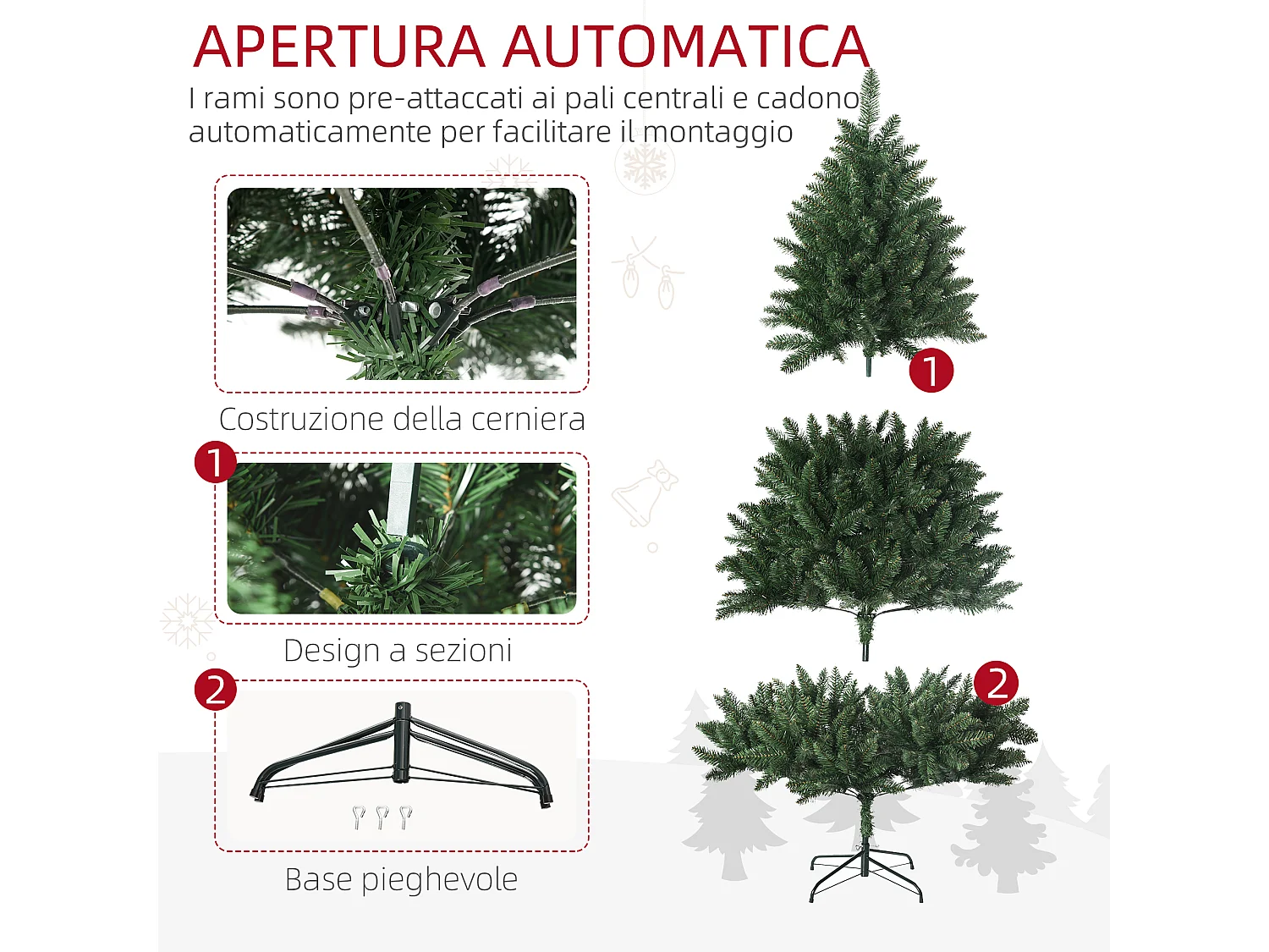 Albero di natale alto 180cm 800 rami e base in metallo verde