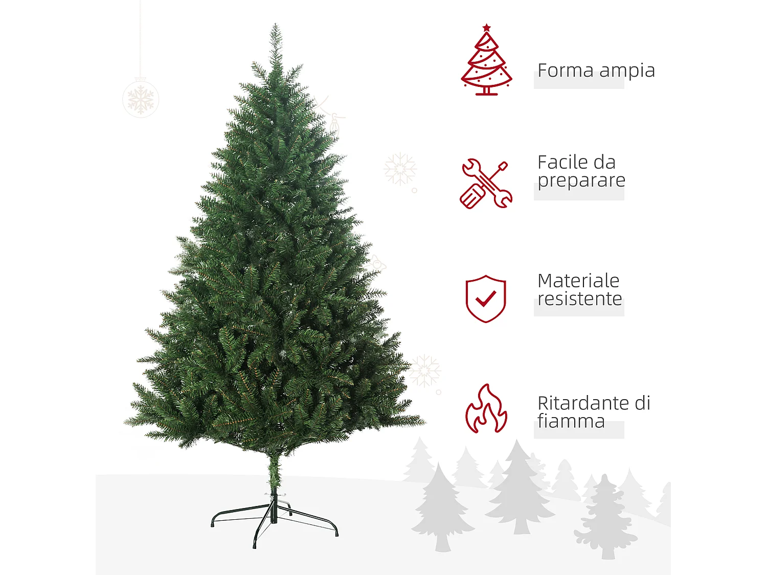 Albero di natale alto 180cm 800 rami e base in metallo verde