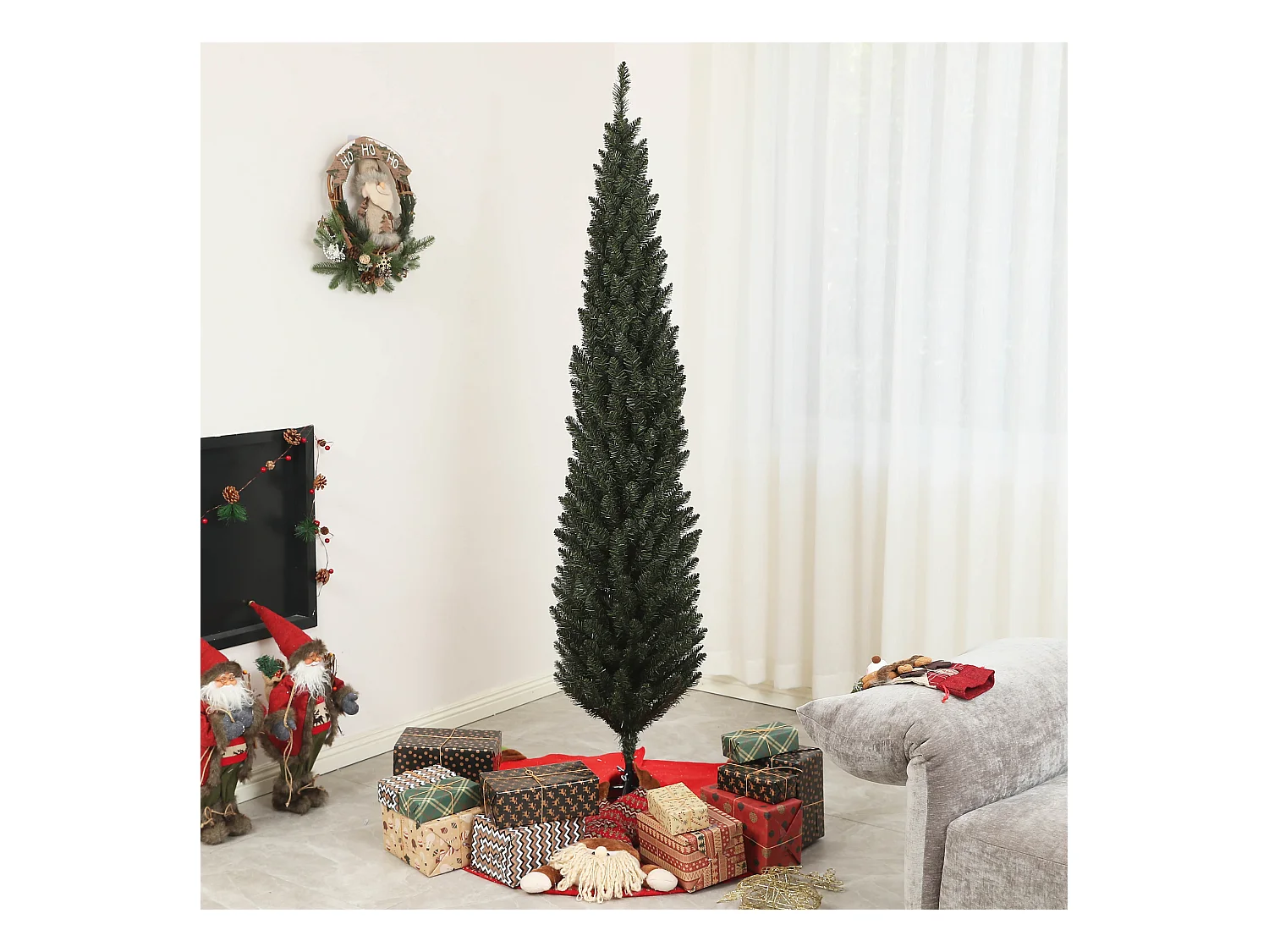 Albero di natale artificiale slim alto 195cm con 390 rami