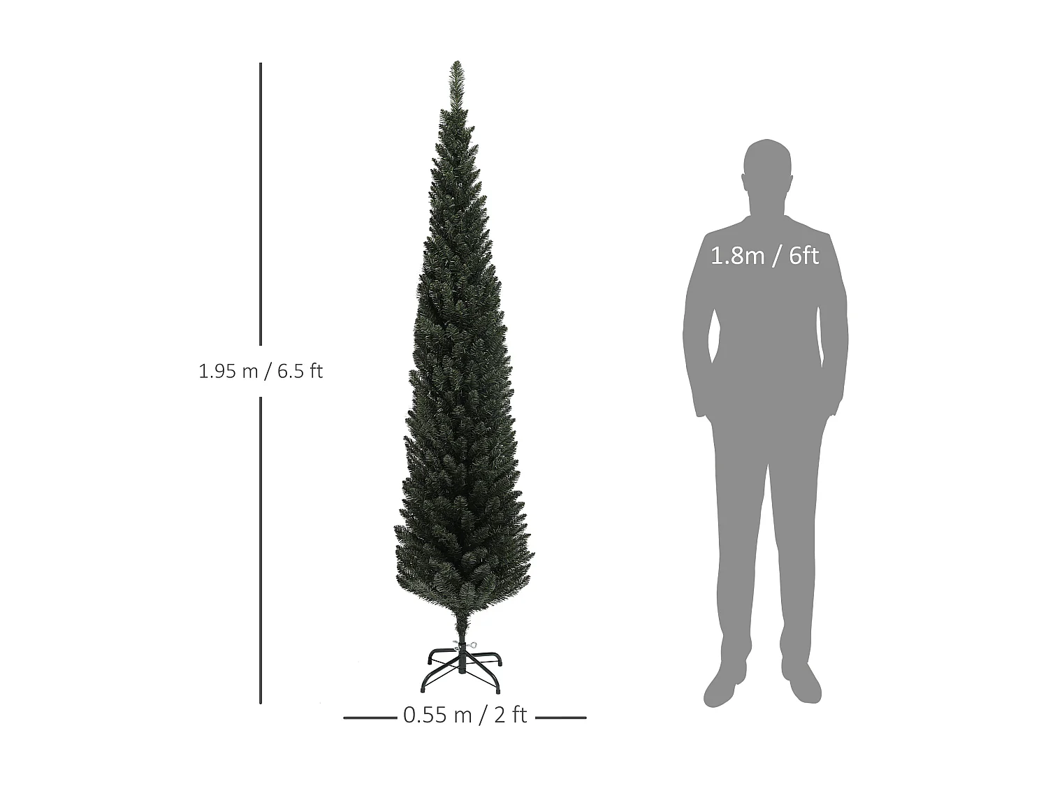 Albero di natale artificiale slim alto 195cm con 390 rami