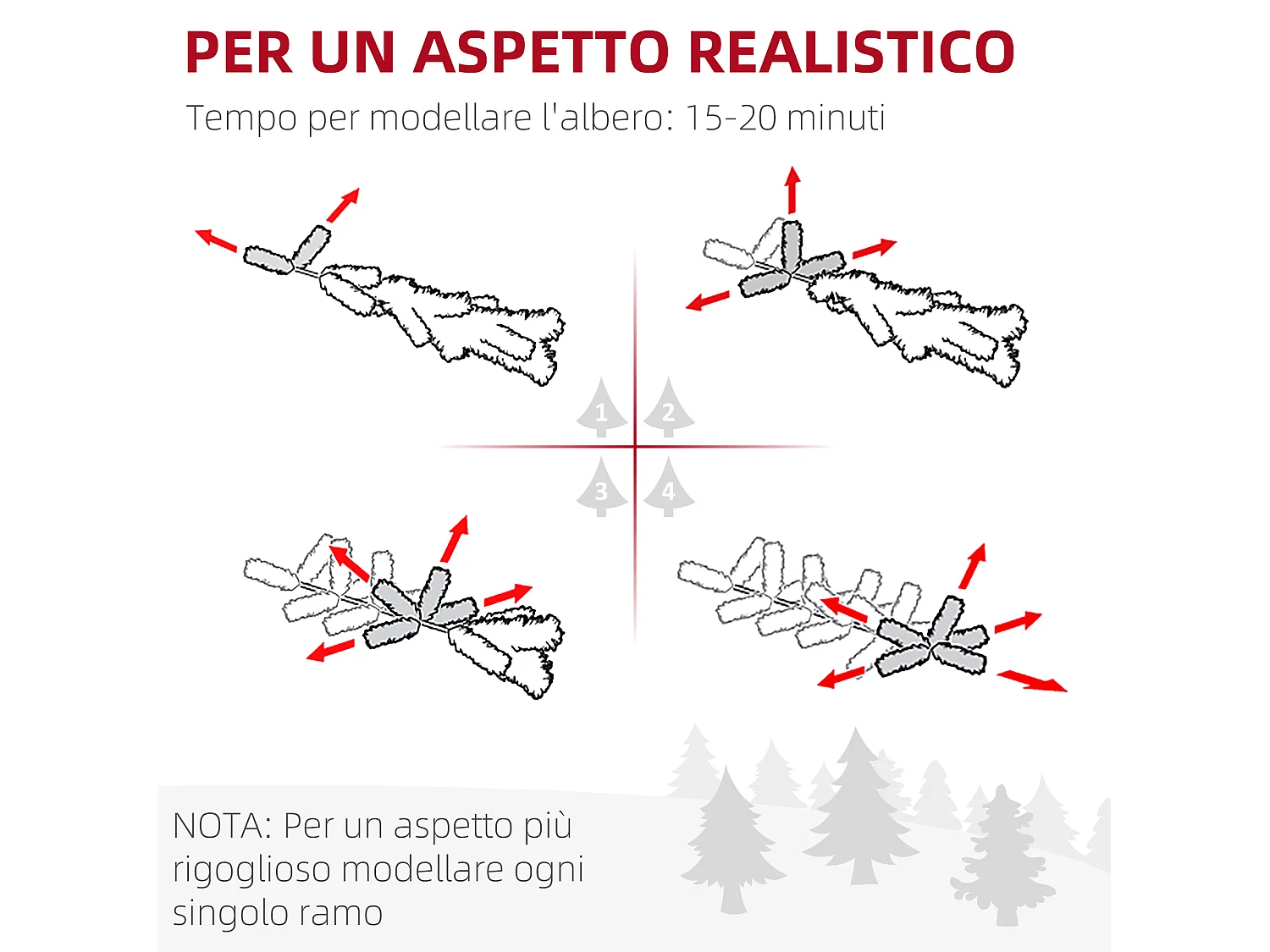 Albero di natale artificiale slim alto 195cm con 390 rami
