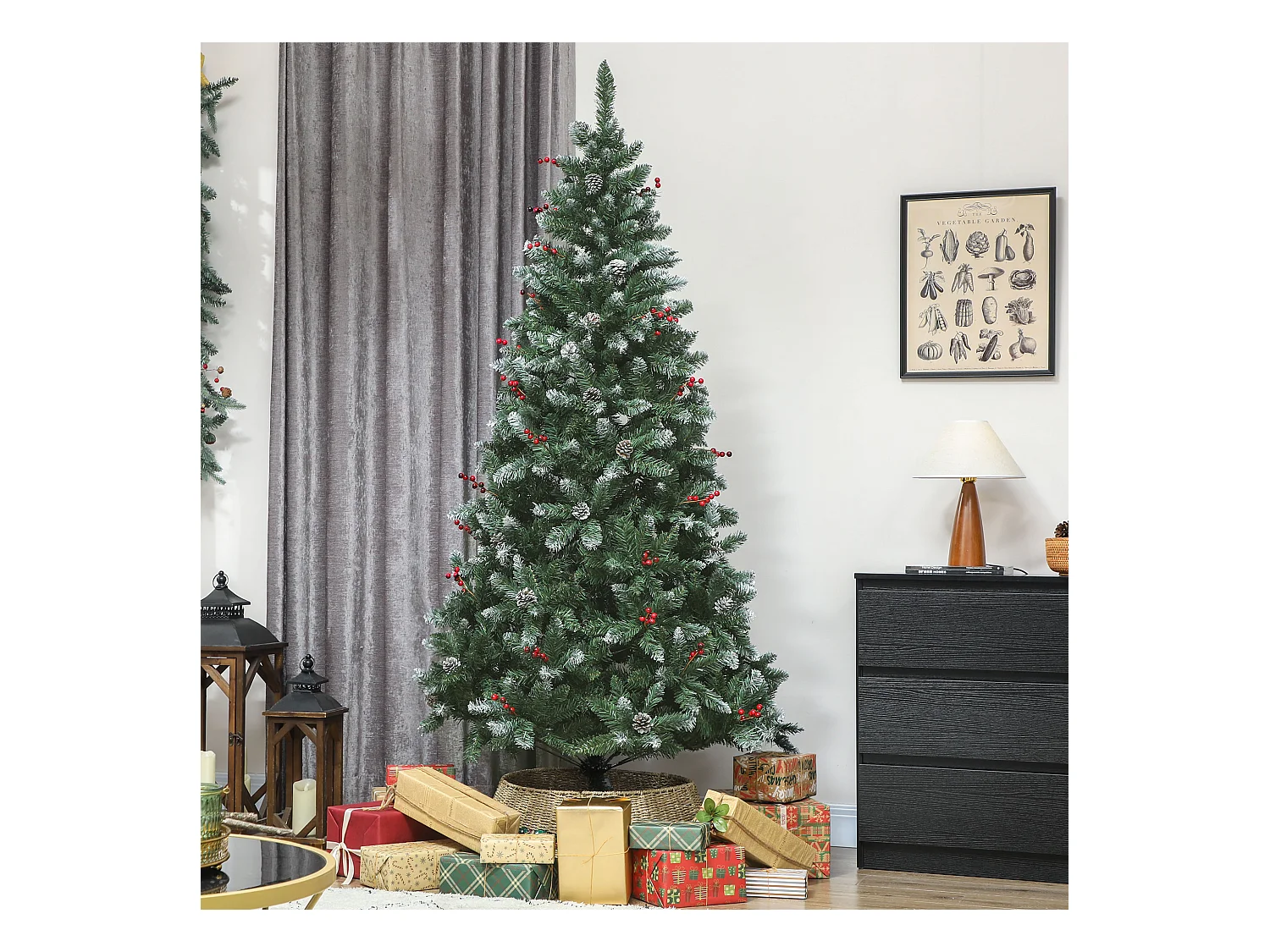 Albero di natale alto 210 cm con 928 rami pigne e bacche decorative