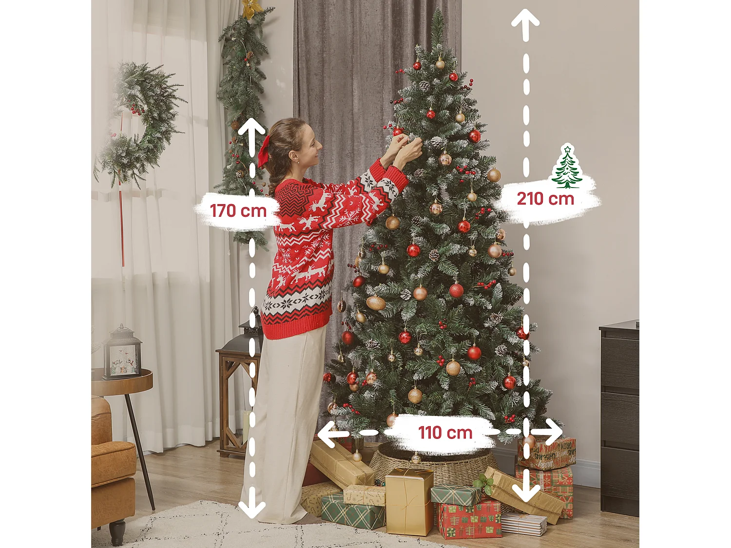 Albero di natale alto 210 cm con 928 rami pigne e bacche decorative