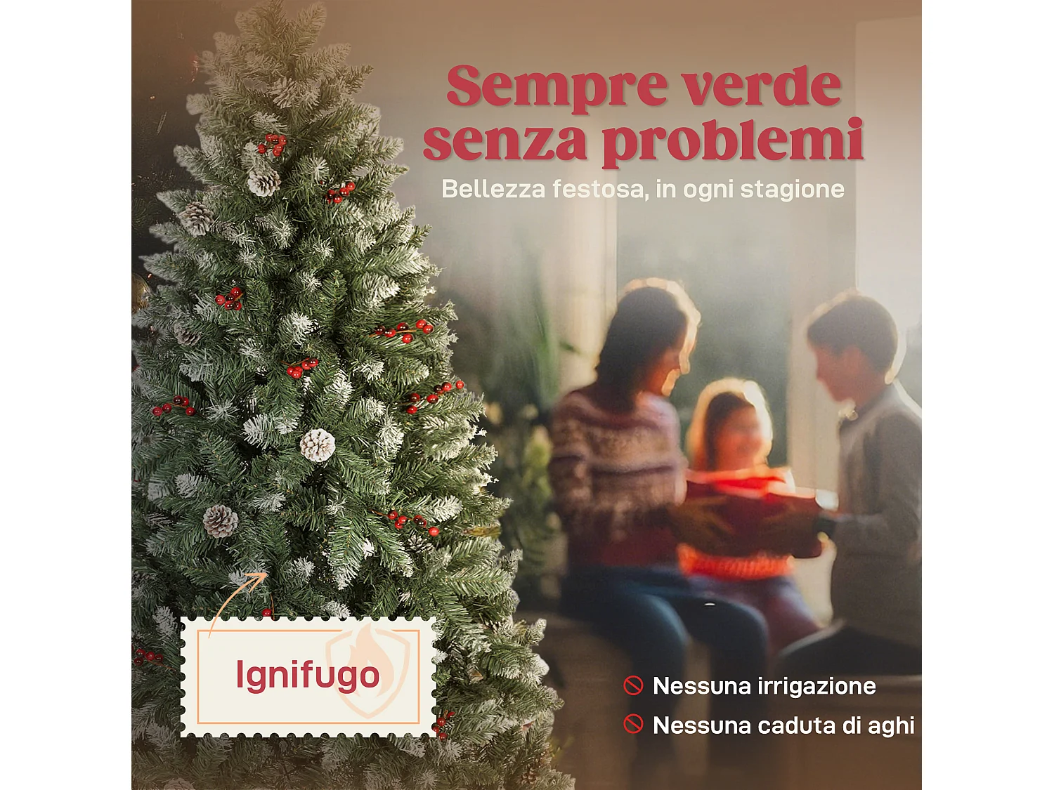 Albero di natale alto 210 cm con 928 rami pigne e bacche decorative