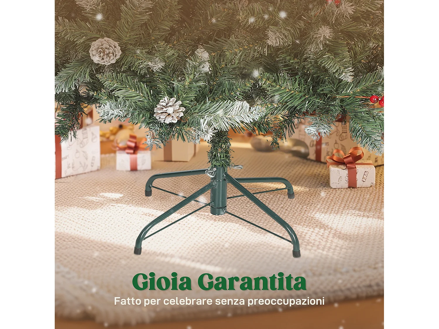 Albero di natale alto 210 cm con 928 rami pigne e bacche decorative