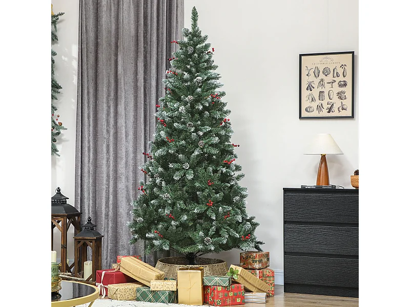 Albero di natale alto 210 cm con 928 rami pigne e bacche decorative